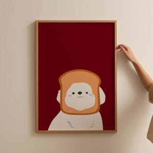 Póster de perro tostado, impresión divertida de perro, arte de pared moderno, regalo para amantes de los perros, decoración de pared de apartamento, impresión de pared genial, impresión en rojo cereza / IMPRIMIBLE