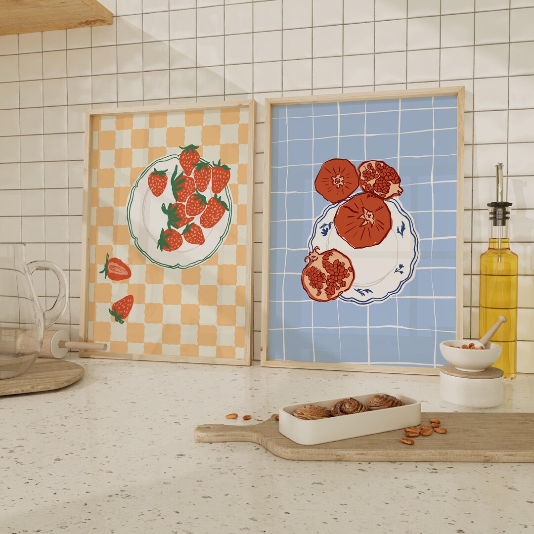 500 kitchen wall art prints bundle, retro food and... Set of 2 Checkered Kitchen Art Prints: Retro Food Duo (digital Download ...