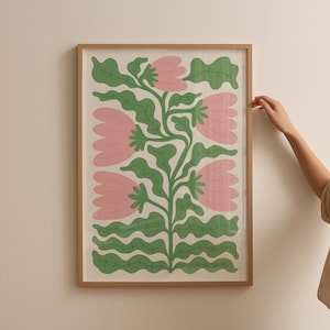 Retro Colorful Flower Print, Funky Wavy Flower Prints, Preppy Wall Art, Pink and Green Retro Flower Poster, Maximalist Girly Wall Art Print