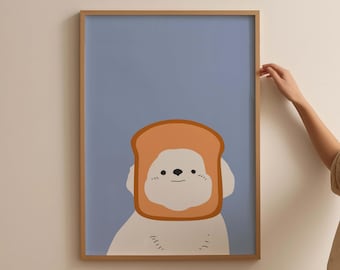Funny Toast Dog Print: Trendy Light Blue Wall Art (Printable)
