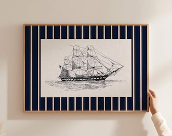 Nautical Ship Sketch Print: Vintage Coastal Wall Art (Digital Download