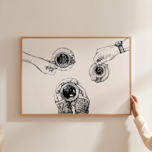 Tea Cup Print, Coffee Cup Kitchen Wall Art, Coffee Bar Decor, Kitchen Wall Print, Tea Mug Poster, Coffee Mug Wall Art, Printable Poster