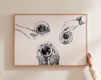 Coffee & Tea Cup Sketch Art Print: Kitchen Wall Decor (Printable Poster)