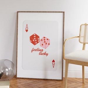 Roter Glückswürfel-Druck, Herz As-Druck, rosa Würfel-Druck, Preppy Trendige Drucke, Gefühl Glück Druck, Retro Spielkarten Druck