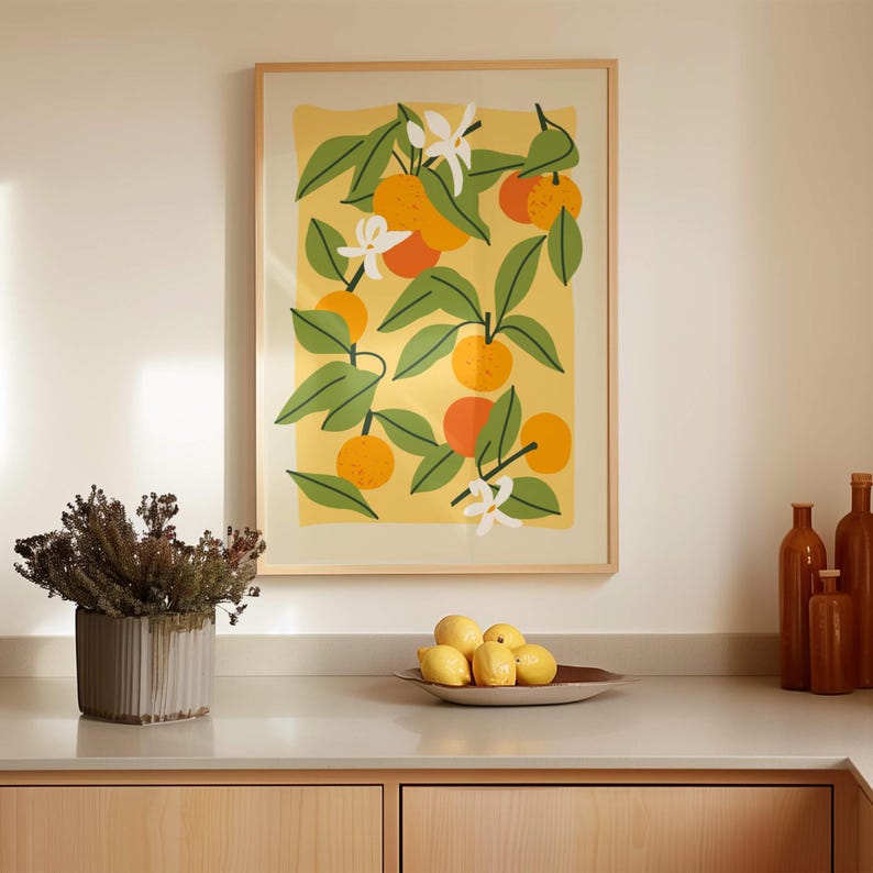 Oranges Kitchen Print, Fruits Kitchen Poster, Colorful Kitchen Wall Art