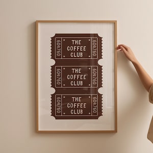 Retro Coffee Club Print, Neutral Kitchen Decor, Coffee Lover Print, Minimalist Coffee Print, Admission Ticket Wall Print, Trendy Coffee Art