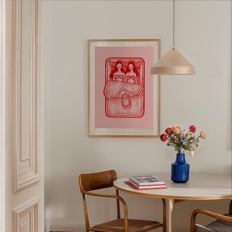 Mermaids Sardine Print, Kitchen Wall Art, Sardines Tin Print, Red and Pink Art, Dining Room Decor, Retro Food Art, Retro Kitchen Decor image 6