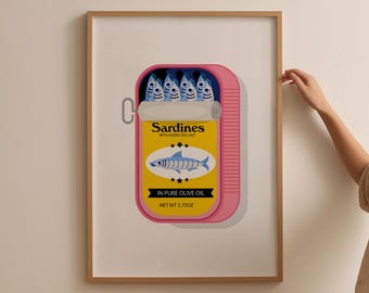 Retro Sardine Tin Print: Colorful Kitchen Wall Art (Digital Download)