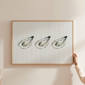 Horizontal Oysters With Blue Stripes Print, Sardines Print, Kitchen Wall Art, Whimsical Dining Room Wall Prints, Digital Food Kitchen Print