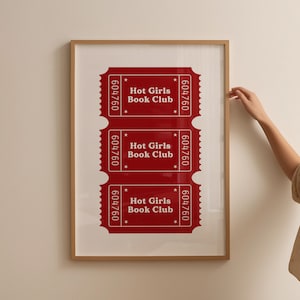 Heiße Mädchen lesen Bücher Club Druck, Buchliebhaber Ticket Druck, trendige Leser Wanddruck, ästhetisches Bücherwurm Poster, kirschrote Bibliothek Wanddekor