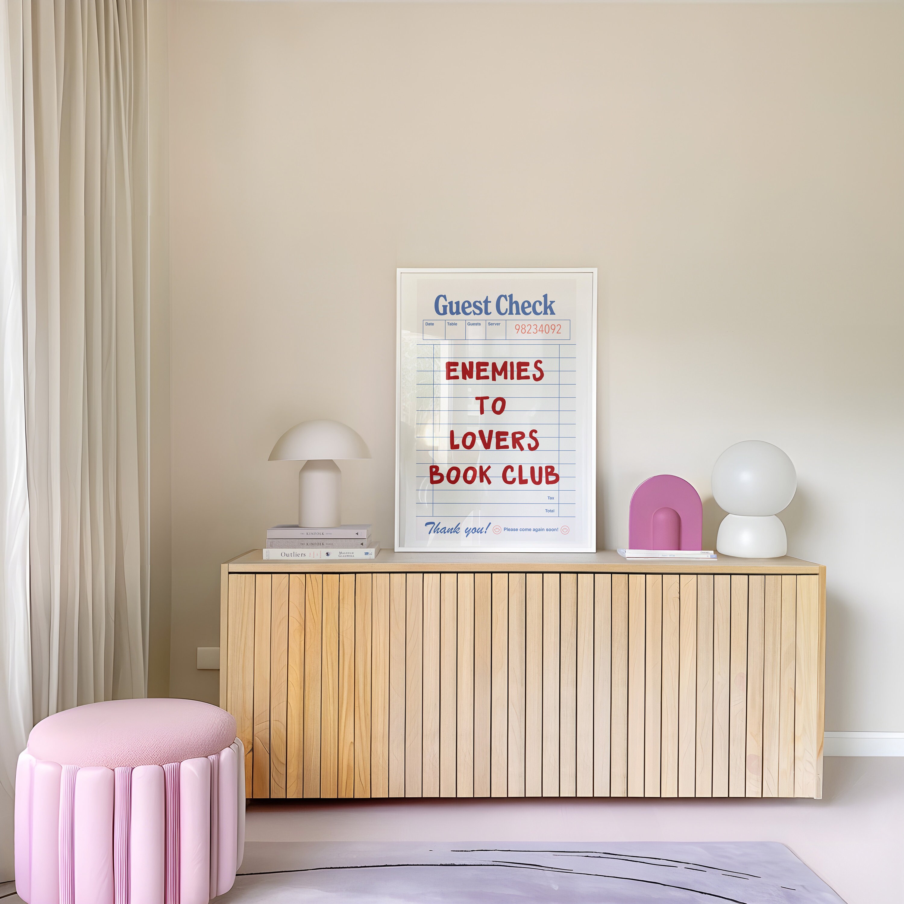 Enemies to Lovers Book Club Print, Retro Guest Check Wall Art (digital ...