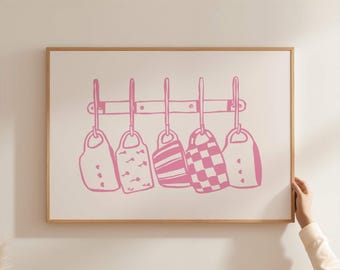 Kitchen Mug Wall Art, Pink Mug Illustration, Coffee Bar Wall Decor, Cottage Kitchen Print, Whimsical Kitchen Poster, Digital Download