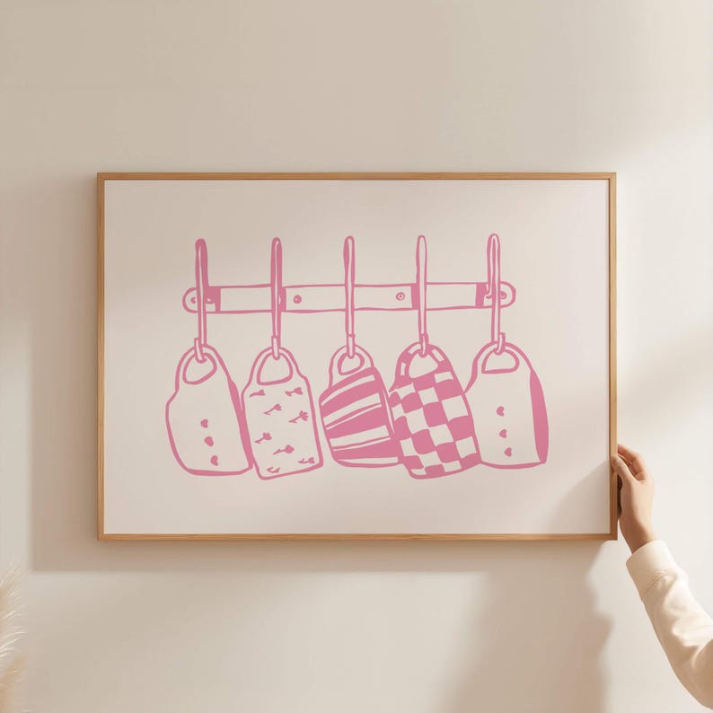 Pink Tea Cup Print, Horizontal Kitchen Wall Art, Coffee Bar Decor, Mid