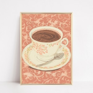 Tee Kaffeetasse Print, Kaffee Bar Dekor, Cottagecore Dekor, Küche Kunstdruck Vintage Teebecher Poster, Floral Tassen Kunst Kaffee mit Oma Print