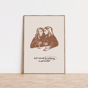 Neutrale handgetekende cocktailprint, barwagendecor, minimalistische keukenkunst, eten en drinken print, proost digitale print, laten drinken muurprint