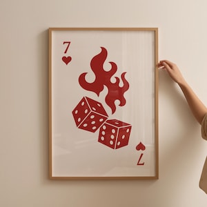 Trendy Lucky Playing Card Print, Lucky Dice Print, Retro Red Card Print, Playing Cards Print, Preppy Wall Art, Trendy Bar Cart Decor