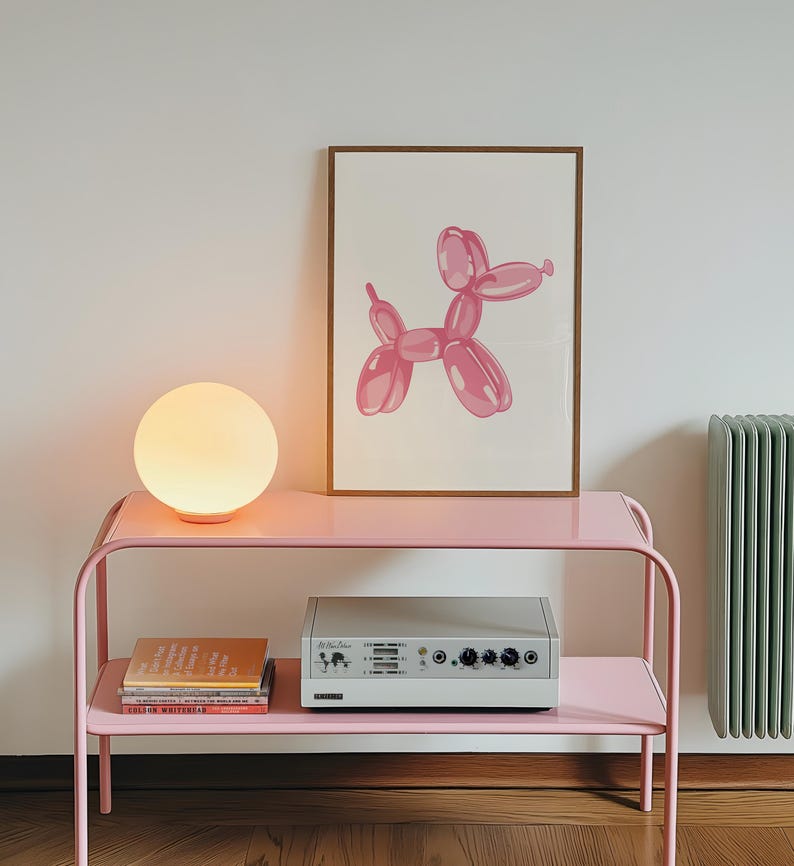 Impresión de perro con globo, arte de pared rosa preppy, impresión para amantes de los perros, póster de arte animal, arte de moda con estampado femenino, impresión de arte para guardería, impresión de animal con globo imagen 6