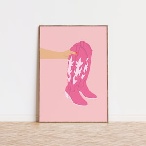 Cowgirl Trendy Wall Art, Cowgirl Boots Art Print, Preppy Western Wall Poster, Western Bedroom Decor, Rodeo Cowgirl Print, Digital Download