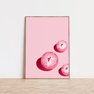 Pink Disco Ball Print, Disco Mirrorball, Disco Ball Print, Funky Disco Ball, 70s Aesthetic Poster, Disco Ball Print, Digital Wall Art Retro
