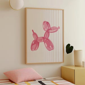 Impresión de perro con globo, arte de pared rosa preppy, impresión para amantes de los perros, póster de arte animal, arte de moda con estampado femenino, impresión de arte para guardería, impresión de animal con globo imagen 7
