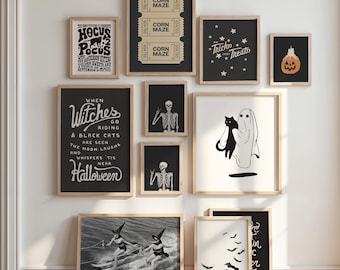 Set of 12 Trendy Halloween Prints, Spooky Season Gallery Wall, Cute Halloween Wall Decor, Digital Download
