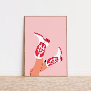 Cowgirl Boots Art Print, Preppy Wall Poster, Cowgirl Trendy Wall Art, Western Bedroom Decor, Rodeo Cowgirl Print, Digital Download
