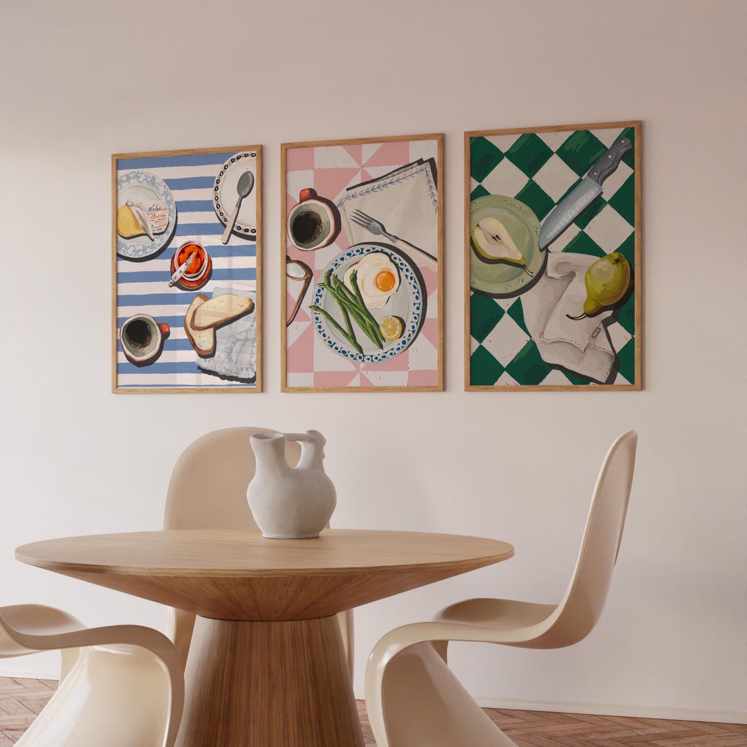 Breakfast Print Set of 3 Toast Breakfast Print, Coffee Print, Trendy Kitchen Wall Art ...