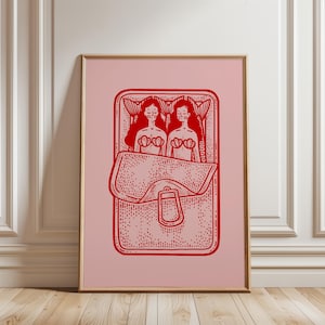 Mermaids Sardine Print, Kitchen Wall Art, Sardines Tin Print, Red and Pink Art, Dining Room Decor, Retro Food Art, Retro Kitchen Decor image 7