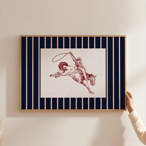 Vintage Striped Cowboy Print, Rodeo Wall Art, Western Aesthetic Room Print, Rustic Cowboy Print, Vintage Country Print, Retro Horse Wall Art