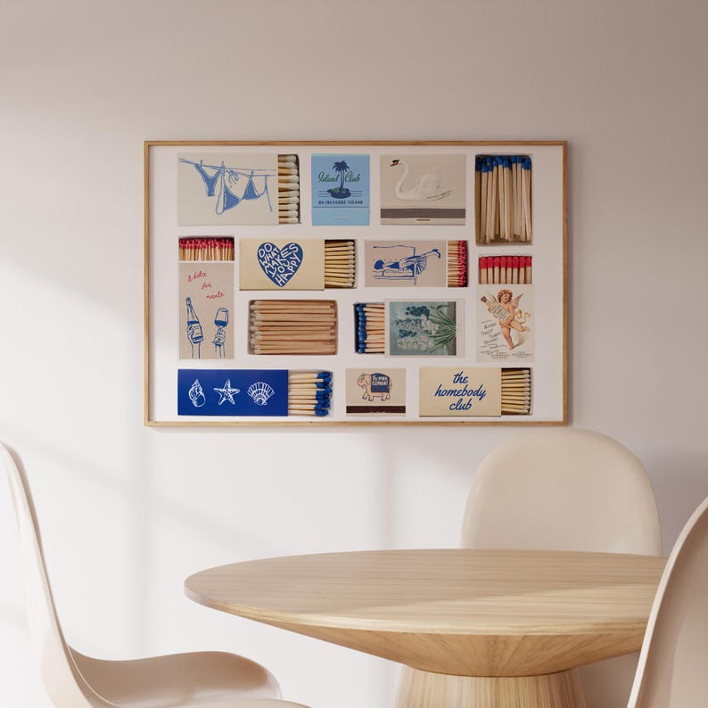 Retro Matchbox Art Print: Blue Coastal Matchbook Collection (digital ...