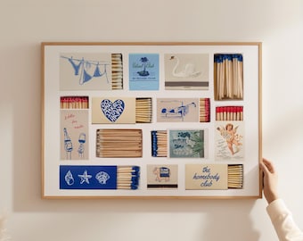 Retro Matchbox Art Print: Blue Coastal Matchbook Collection (Digital Download)
