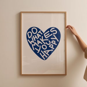 Hartenprint Do What Makes You Happy, decor slaapzaal, retro trendy muurkunst, girly muurkunstprints, esthetische barwagenkunst, preppy hartkunst
