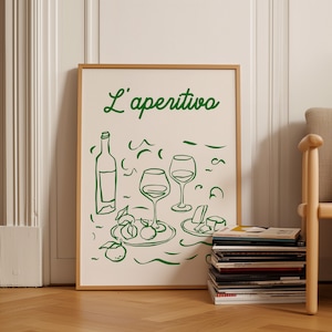 Green Cin Cin Alcohol Print, Bar Printable Art, Hand Drawn Cocktail Print, Retro Kitchen Decor, Retro Bar Cart Prints, Cheers Cocktail Art