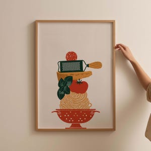 Pasta Kitchen Wall Art, Spaghetti Kitchen Print, Italian Kitchen Poster, Trendy Food Art Print, Dining Room Decor, Kitchen Decor