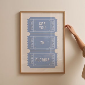 Nos vemos en la impresión de Florida, impresiones de dormitorios, arte retro de la pared de la ciudad estatal, arte de la pared del talón del boleto, cartel estético del apartamento, impresión de viaje retro