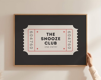Stampa sopra il letto "The Snooze Club", poster neutro "Stay in Bed", poster estetico per la camera da letto, arredamento per dormitorio femminile, stampa da parete per introversi casalinghi