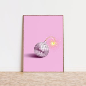 Bomb Disco Ball Print, Altered Art Print, Maximalist Wall art, Disco Mirrorball Print, Funky Art Print, Bar Decor, Digital Wall Art