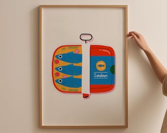 Retro Sardine Tin Print: Colorful Kitchen Wall Art (Digital Download)