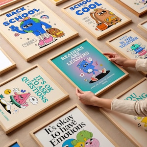 Conjunto de 30 láminas para el aula, paquete de imprimibles motivacionales para la escuela, láminas para la sala de juegos, decoración educativa para el aula, láminas coloridas para el aprendizaje