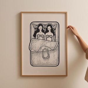 Meerjungfrauen Sardine Dose Print: Retro Küche Wandbild (Digitaler Download)