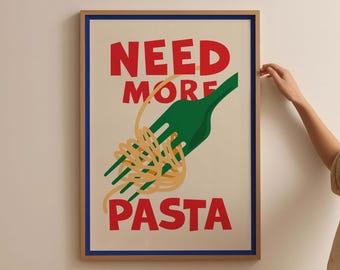 Pasta Kitchen Wall Art, Spaghetti Kitchen Print, Italian Kitchen Poster, Trendy Food Art Print, Dining Room Decor, Kitchen Pasta Poster