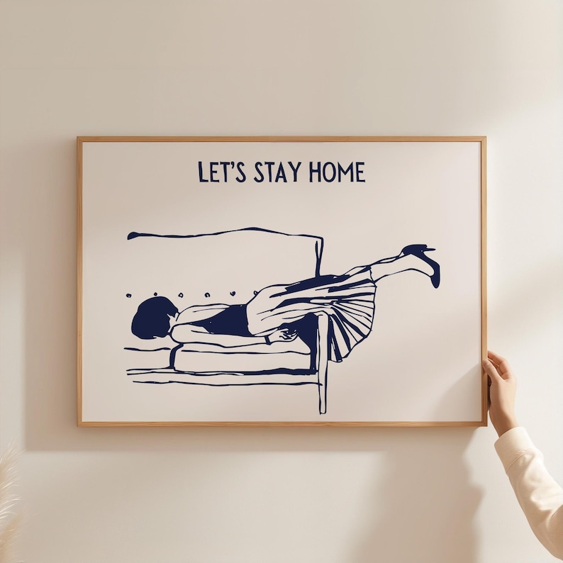 Let's Stay Home Homebody Print: Funny Introvert Art, Retro Apartment Decor (Digital Download) image 1