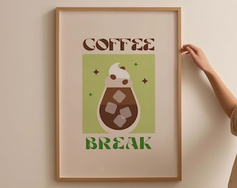 Kitchen Coffee Poster, Kitchen Wall Print, Neutral Kitchen Decor, Cute Coffee Print, Gift for Coffee Lovers, Iced Coffee Digital Print