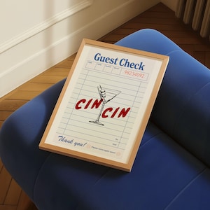 Guest Check Red Alcohol Print, Bar Printable Art, Martini Cocktail Print, Retro Kitchen Decor, Retro Bar Cart Prints, Cheers Cocktail Art