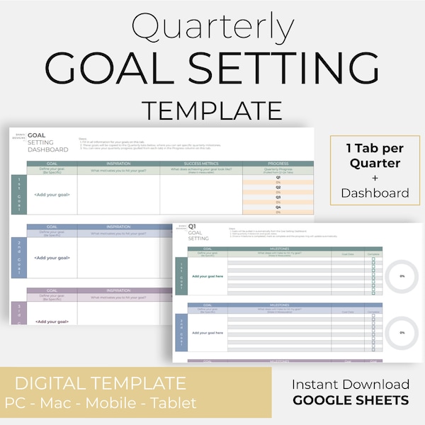 Quarterly Goal Setting Spreadsheet | Digital Goal Planner | New Year Resolutions | Annual Goal Planning | Instant Download on Google Sheets
