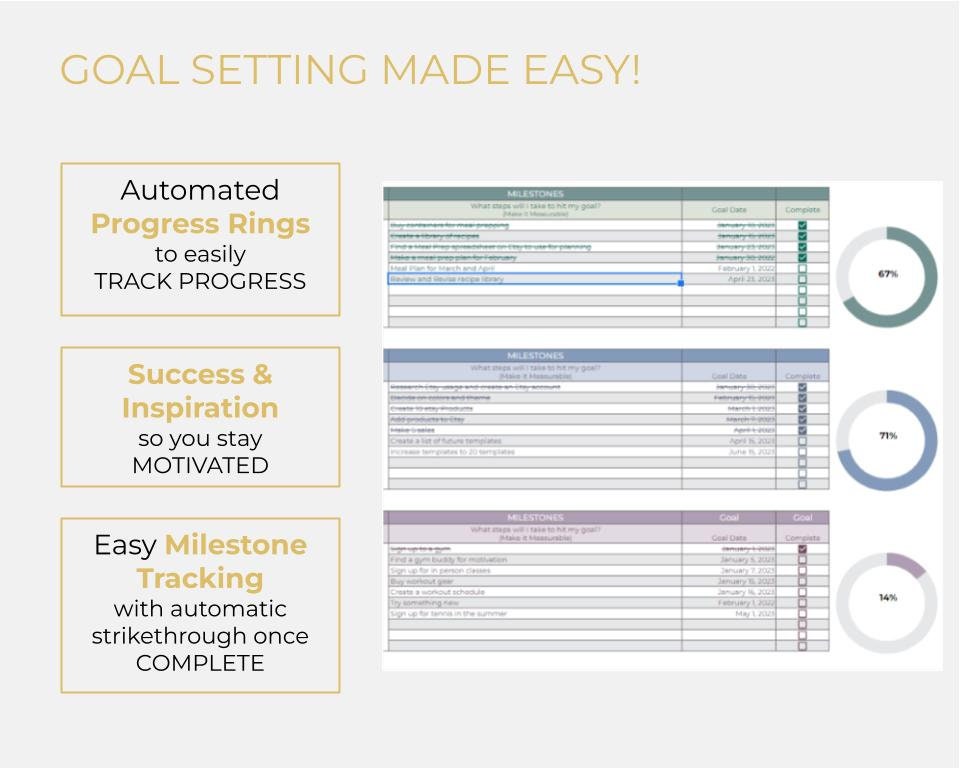 Simple Goal Setting Spreadsheet | Digital Goal Planner | Goal Progress ...