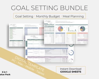 Zielvereinbarung Digital Planner Bundle | Neujahrsvorsatz | Zielplaner, Digitaler Speiseplan und Budget | Digitale Zielerfassung Google Sheets