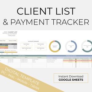 Client Tracker & Payment Tracker Spreadsheet | Customer List and Order Tracker | Small Business Planner | Contact List Business Tracker