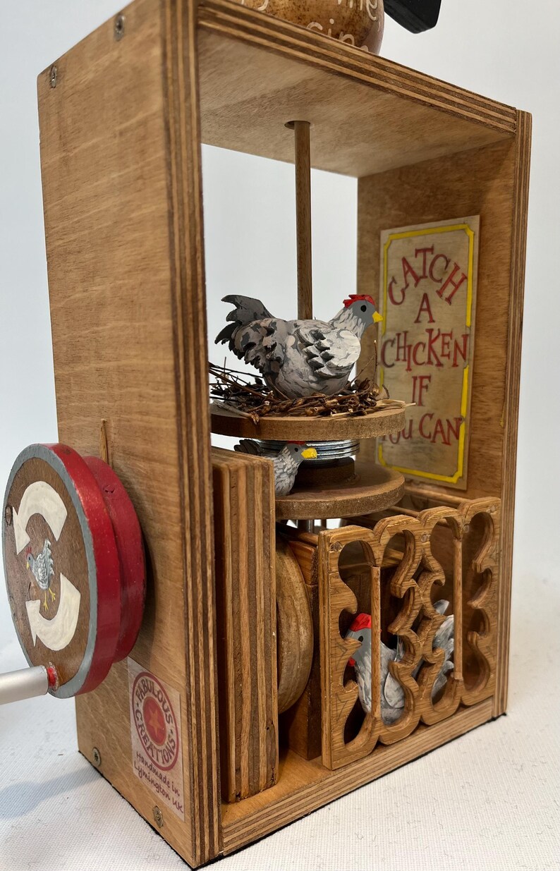 Unique Hand-cranked Wooden Automata: Chicken Catcher Scene - Etsy