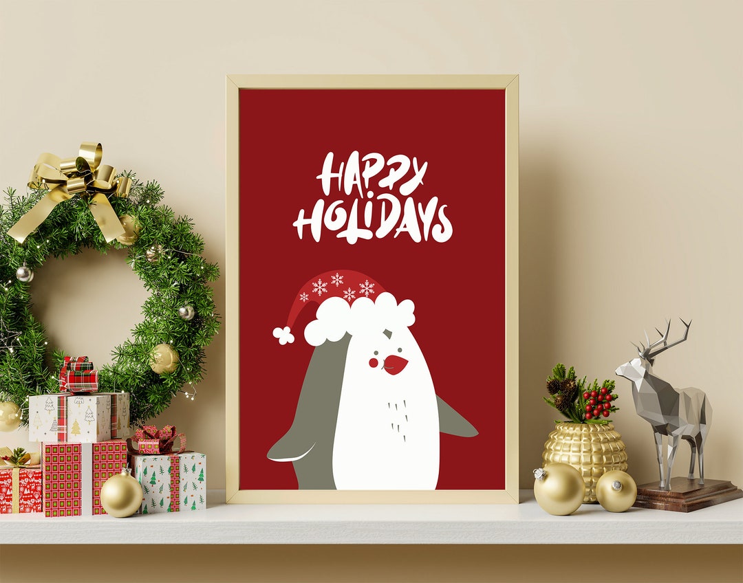Penguin Christmas Print Xmas Printable Home Decor Happy Holidays penguin-christmas-print-xmas-printable-home-decor-happy-holidays